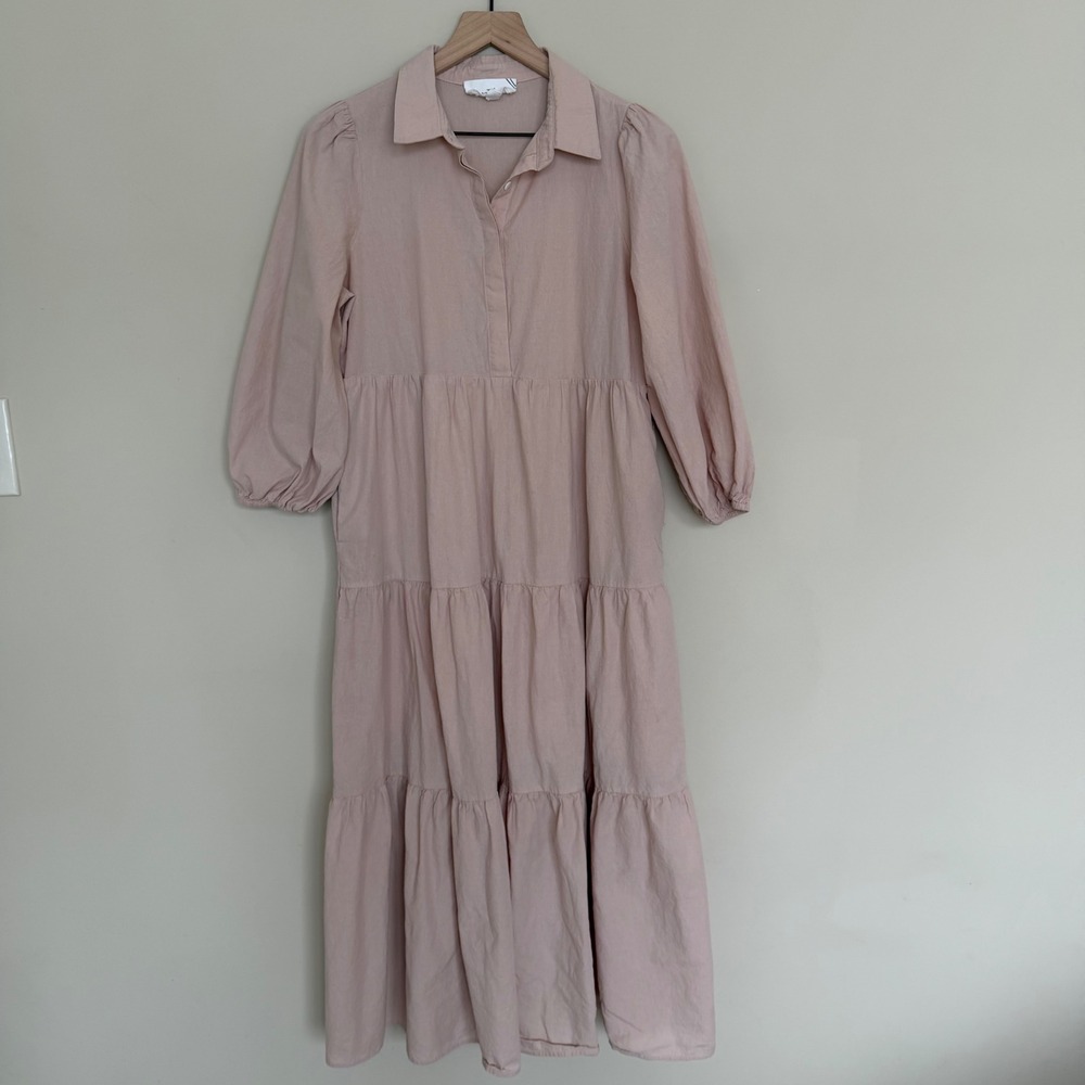 Pomander Place Tuckernuck Mabel Cotton Tiered Maxi Dress in Sandstone M Pockets - Picture 4 of 12